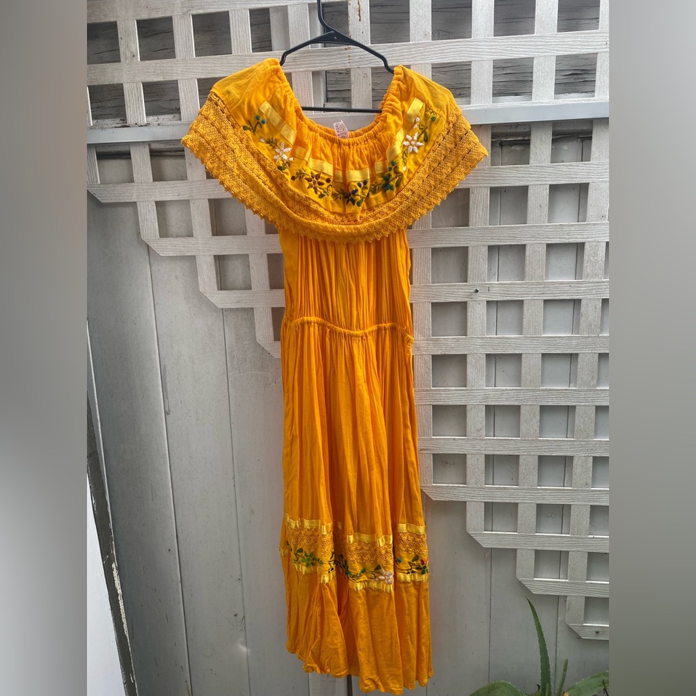 Yellow Embroidered Off-Shoulder Dress